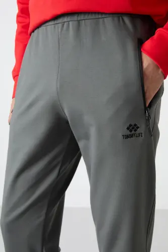 Haki fermuar cho'ntakli standart bichimli jogger erkaklar sport shimi - 84587-Haki - 3