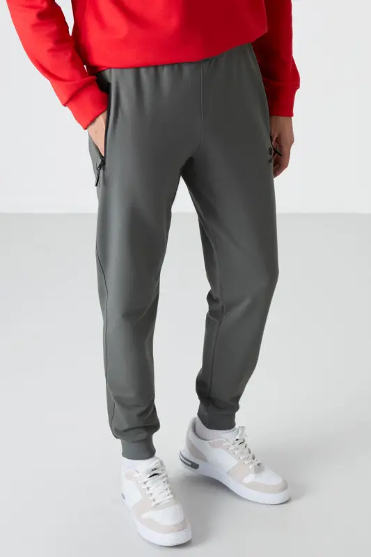 Haki fermuar cho'ntakli standart bichimli jogger erkaklar sport shimi - 84587-Haki - 4