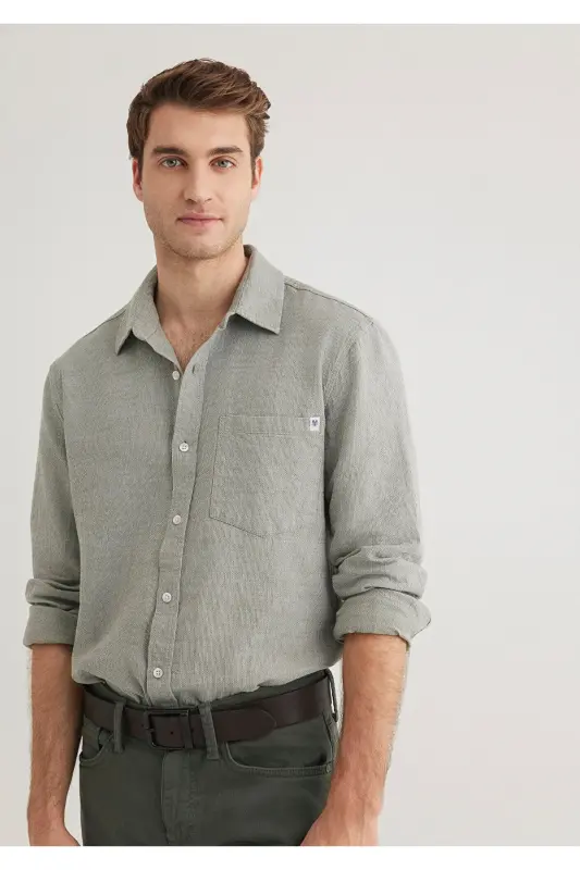 Haki Ko'ylak Slim Fit / Tor Kesim 0211383-80692-Yash - 2