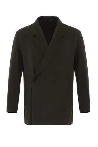 Haki Kruvaze Kapama Gizli Cep Erkak Blazer Kurtka-Haki - 5