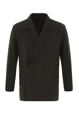 Haki Kruvaze Kapama Gizli Cep Erkek Blazer Ceket-Haki - 5