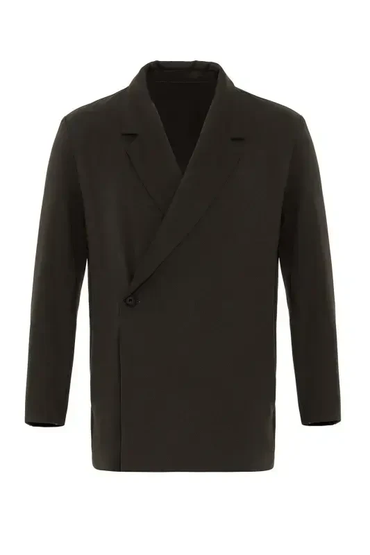 Haki Kruvaze Kapama Gizli Cep Erkek Blazer Ceket-Haki - 5