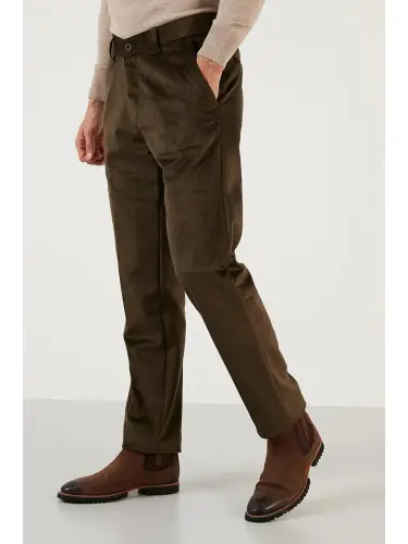 Haki Normal Bel Regular Fit Düz Paça Kadife Erkek Pantolon 645MERLIN-Haki 