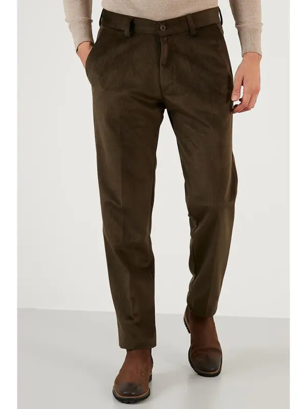 Haki Normal Bel Regular Fit Düz Paça Kadife Erkek Pantolon 645MERLIN-Haki - 5