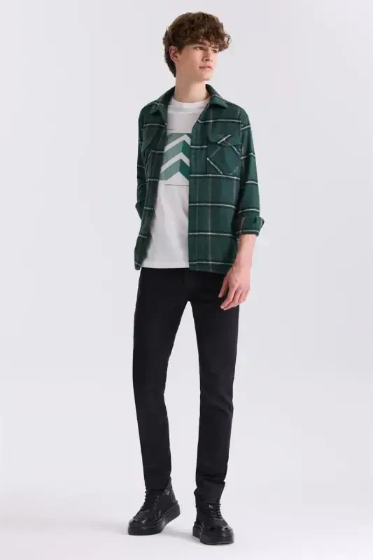 Haki Over Size Keng kesimli Katak naqshli paxtali cho'ntakli o'rmonchi ko'ylagi - 2