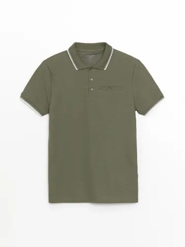 Haki Polo Yaka Kısa Kollu Erkek Tişört-Haki - 6