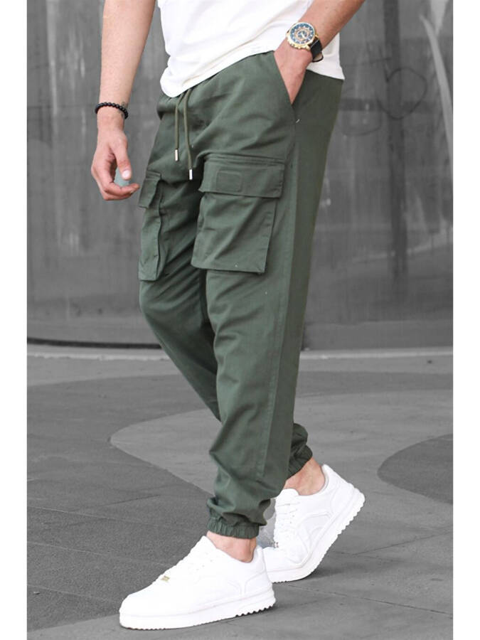 Haki rangli kargo cho'ntakli erkaklar uchun jogger shim 6812 - 1