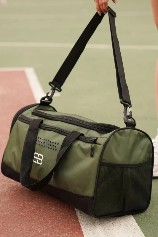 Haki rangli, o'rta hajmli, poyabzal joyi bo'lgan, Unisex sport fitness va sayohat sumkasi - 1