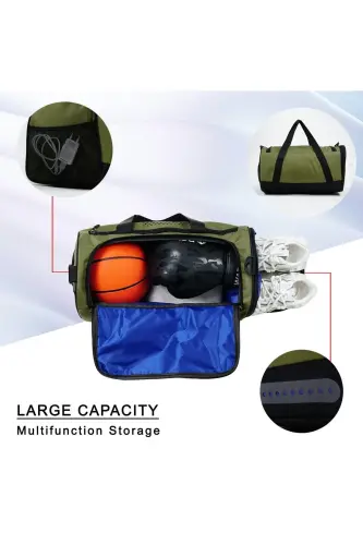 Haki rangli, o'rta hajmli, poyabzal joyi bo'lgan, Unisex sport fitness va sayohat sumkasi - 4