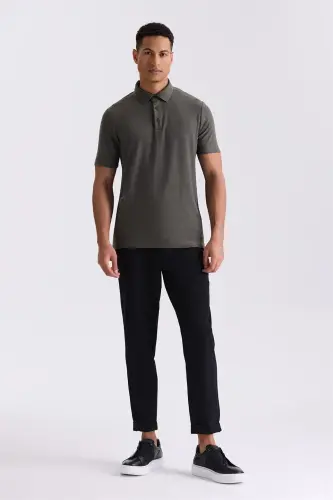 Haki rangli, Slim Fit, naqshli polo yoqali futbolka - 1