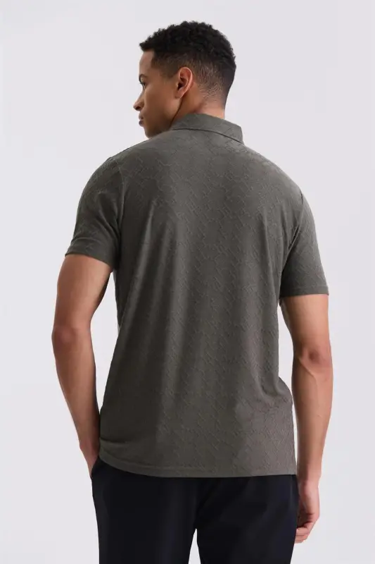 Haki rangli, Slim Fit, naqshli polo yoqali futbolka - 4