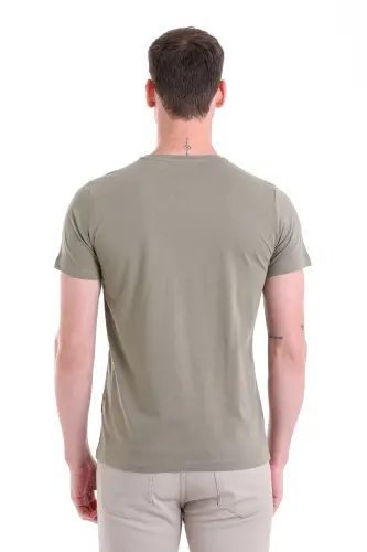 Haki Regular Fit Düz 100% Pamuk Bisiklet Yaka Tişört - A. Haki - 6