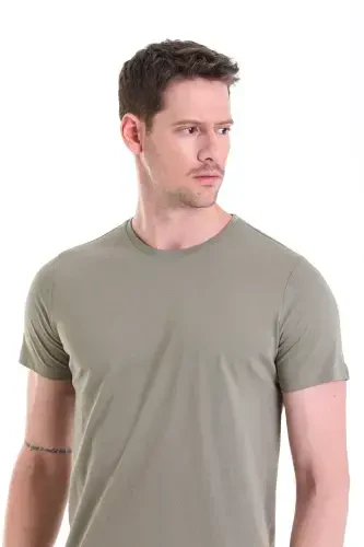 Haki Regular Fit Düz 100% Paxta Velosiped Yoqali Футболка-A. Haki - 5