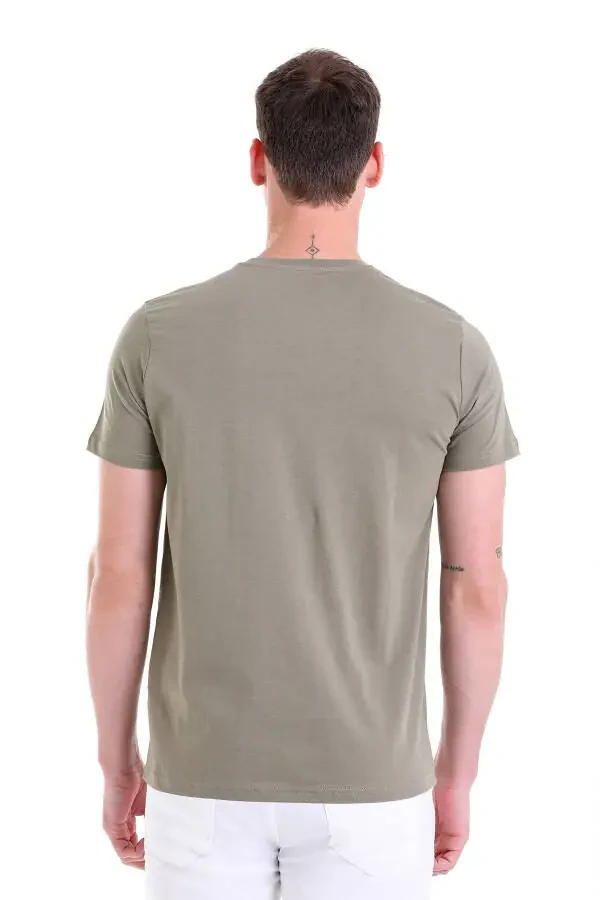 Haki Regular Fit Plain 100% Cotton V-Neck T-Shirt - 6