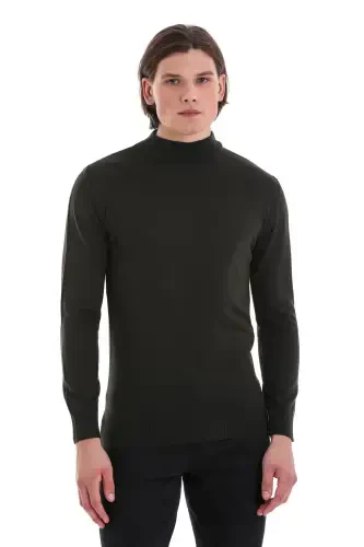 Haki Regular Fit tekis yarim bo'yinli jun trikotaj - 1