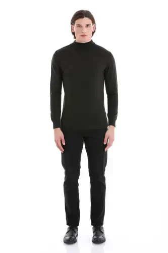 Haki Regular Fit tekis yarim bo'yinli jun trikotaj - HATEMOĞLU (1)