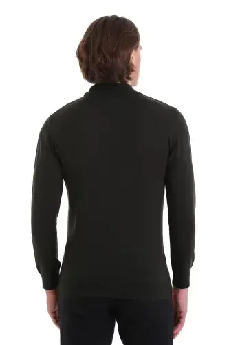 Haki Regular Fit tekis yarim bo'yinli jun trikotaj - 6