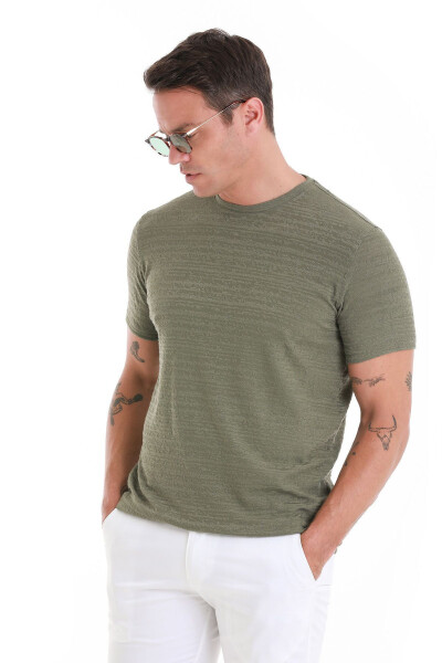 Haki Regular Fit Toʻgʻri Bisiklet Yoqali Футболка-Haki - 3