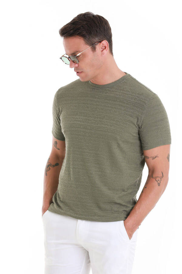 Haki Regular Fit Toʻgʻri Bisiklet Yoqali Футболка-Haki - 3