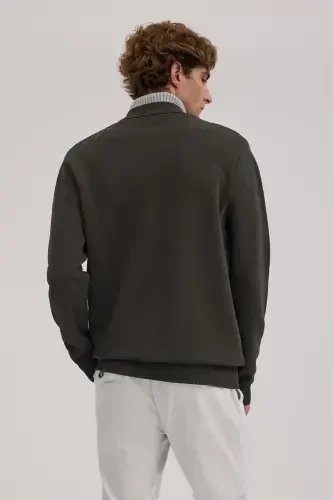 Haki Slim Fit Bebe Yoqali Fermuarli Cho'ntakli Rayon Trikotaj Kurtka - 4