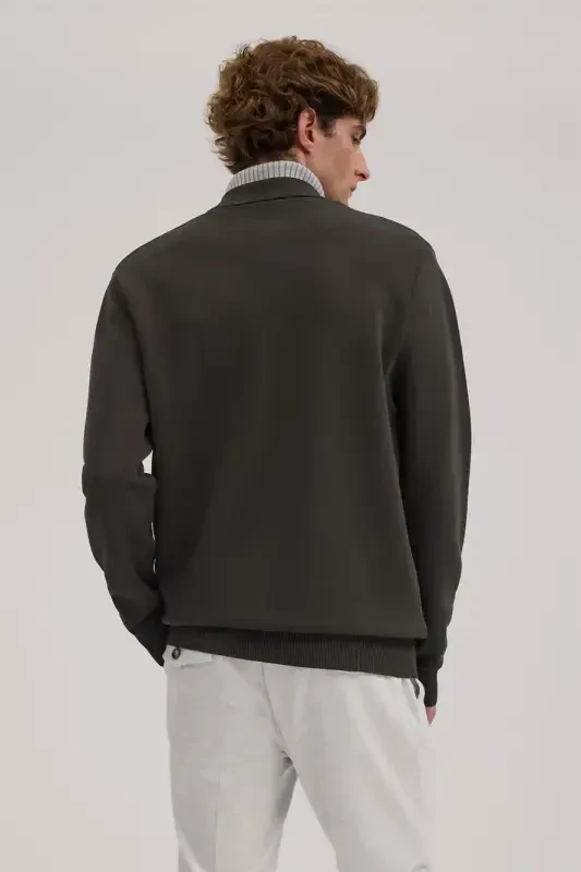 Haki Slim Fit Bebe Yoqali Fermuarli Cho'ntakli Rayon Trikotaj Kurtka - 4