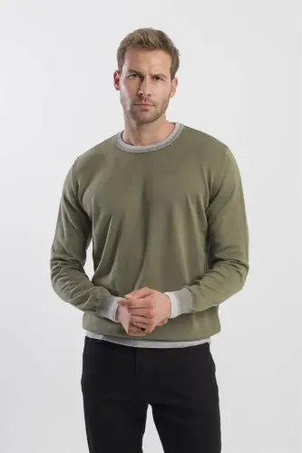 Haki Slim Fit Bisiklet Yaka Triko Kazak 