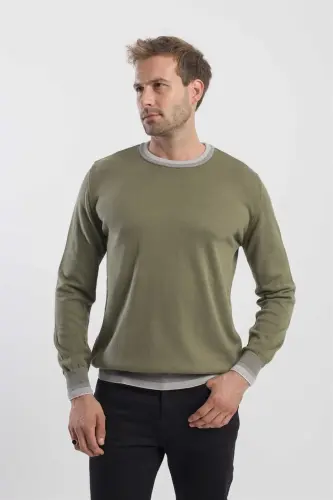 Haki Slim Fit Bisiklet Yaka Triko Kazak - JAKAMEN (1)