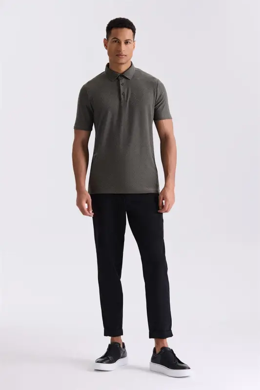 Haki Slim Fit Desenli Polo Yaka T-shirt - 1