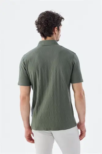 Haki Slim Fit Gömlek Yaka T-Shirt - 1