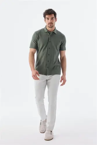 Haki Slim Fit Gömlek Yaka T-Shirt - JAKAMEN (1)