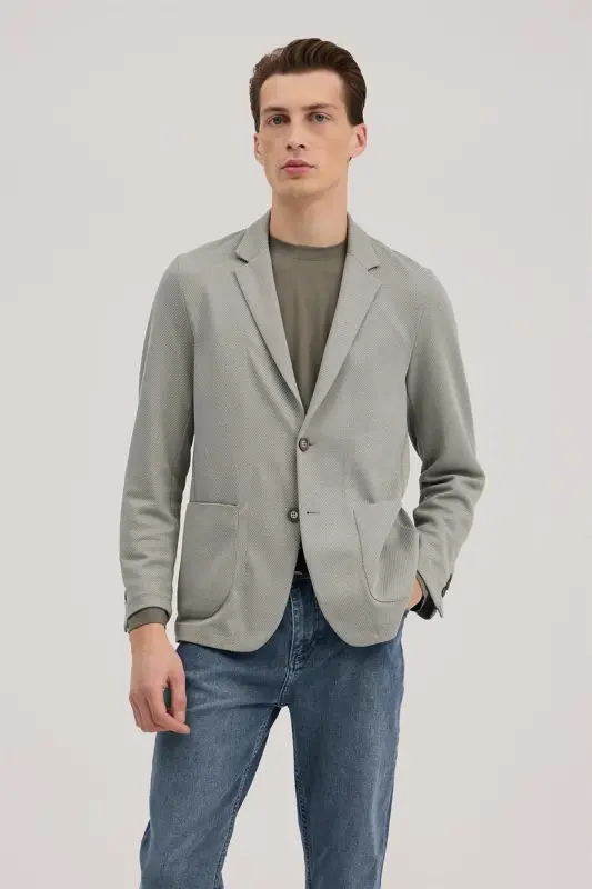 Haki Slim Fit Mono Yoqa Torli Cho'ntak Kurtka - JAKAMEN
