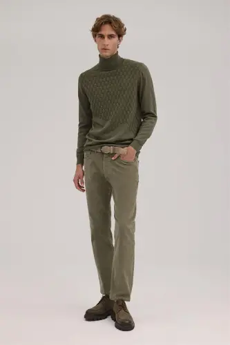 Haki Slim Fit naqshli toʻliq baland yoqali triko - 2