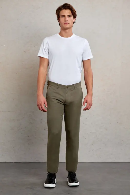 Haki Slim Fit Naqshli Yon cho'ntakli Kanvas Shim - H - 10