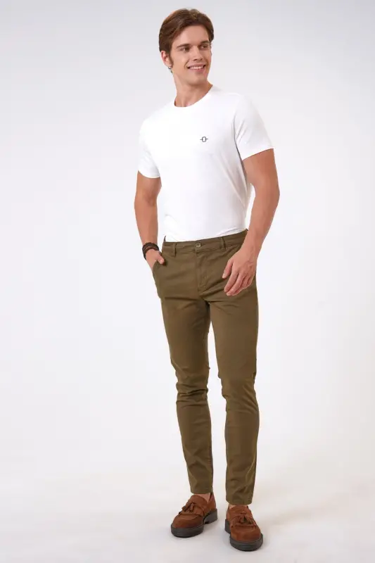 Haki Slim Fit Pamuklu Chino Pantolon - 1