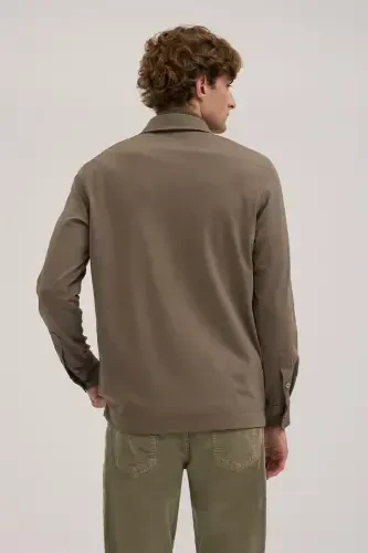 Haki Slim Fit Polo Yaka Sweatshirt - 4