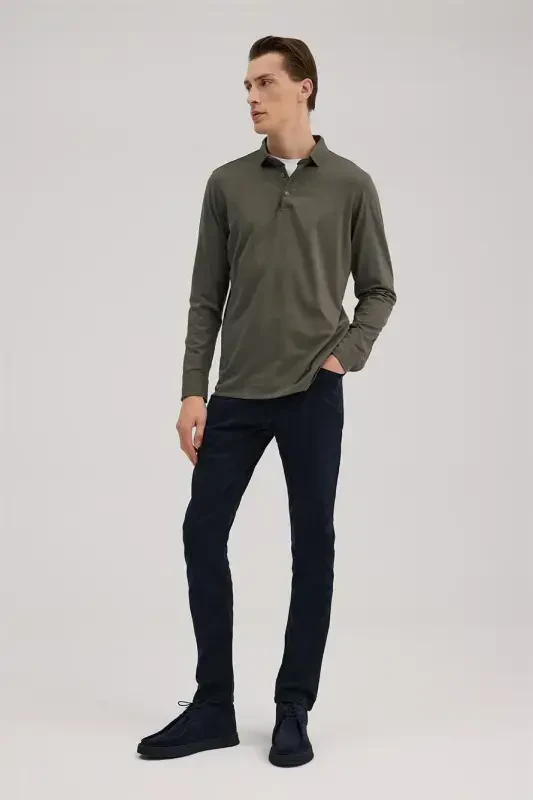 Haki Slim Fit Polo Yoqali Sviter - 2