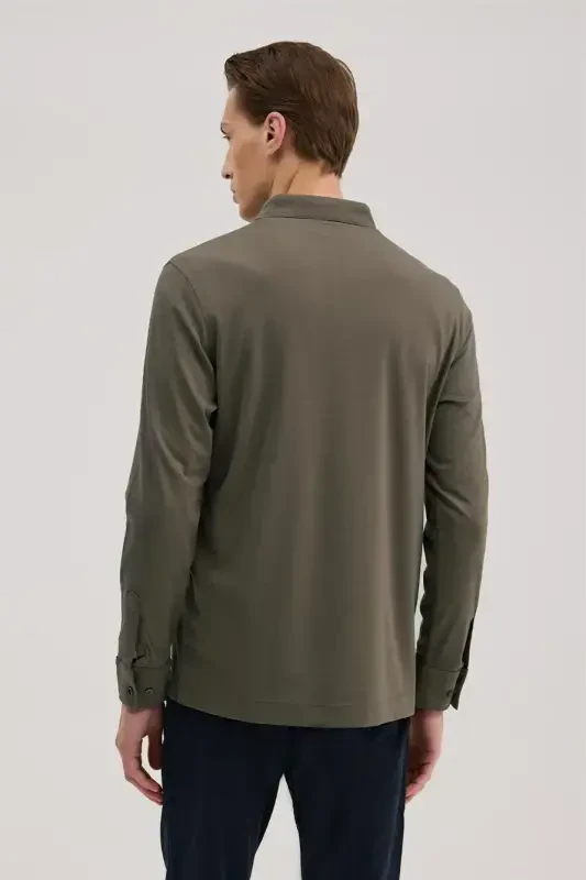 Haki Slim Fit Polo Yoqali Sviter - 4