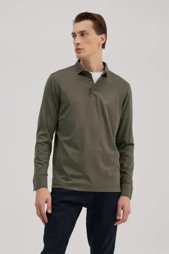 Haki Slim Fit Polo Yoqali Sviter - 1