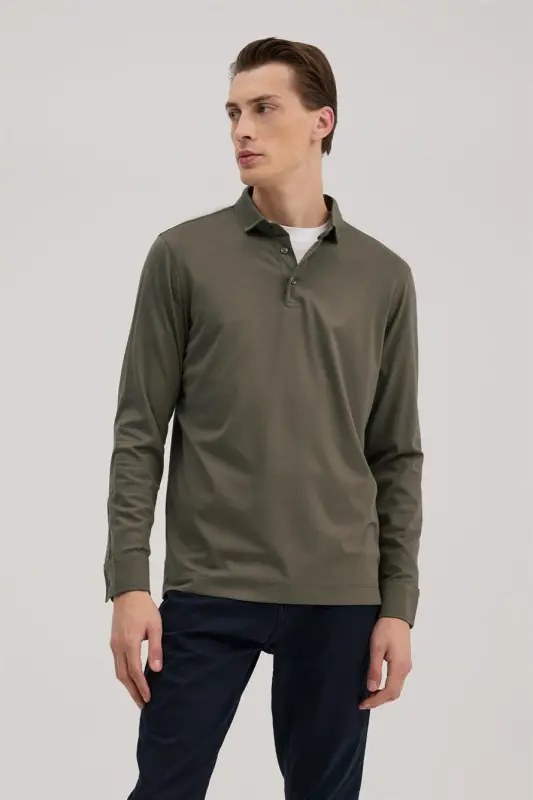 Haki Slim Fit Polo Yoqali Sviter - 1