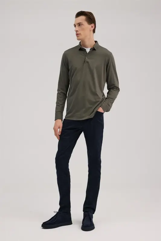 Haki Slim Fit Polo Yoqali Sviter - 2