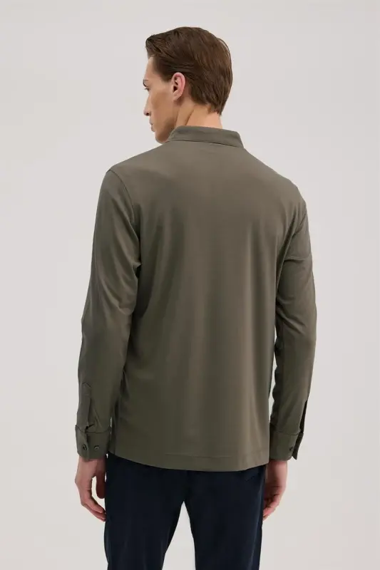 Haki Slim Fit Polo Yoqali Sviter - 4