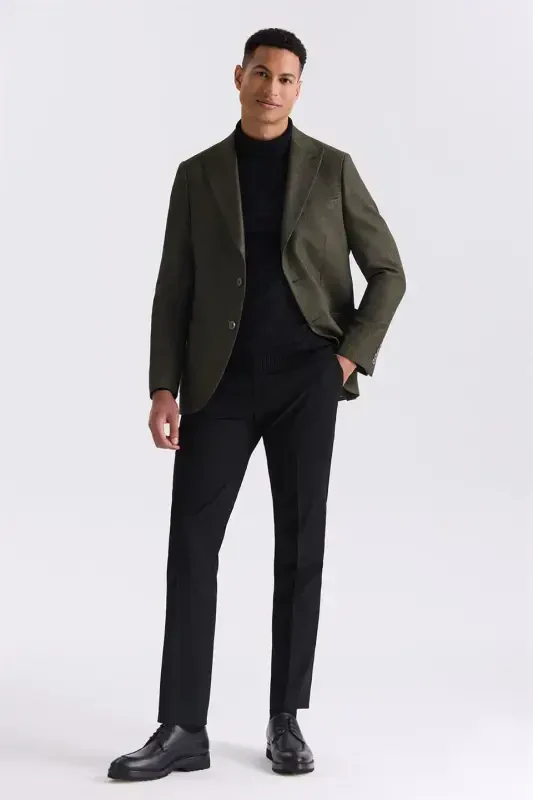 Haki Slim Fit Uchli Yoqali Sport Kurtka - 2