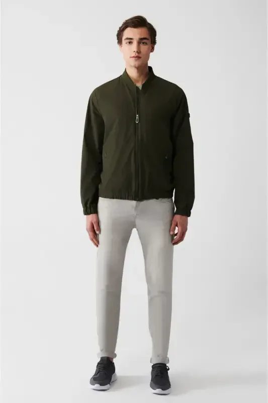 Erkek Regular Fit Haki Su İtici Ribanalı Hafif İnce Mont B006001 - 5