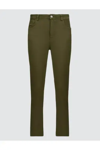 Haki Yüksek Bel Normal Paça Denim Pantolon - Haki - 7