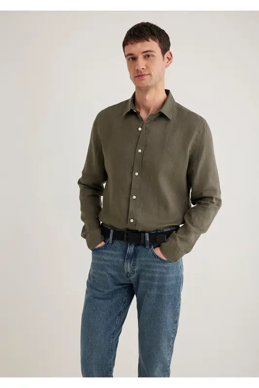 Haki Zig'ir Ko'ylak Slim Fit / Tor Kiyim 0211466-715 - 2