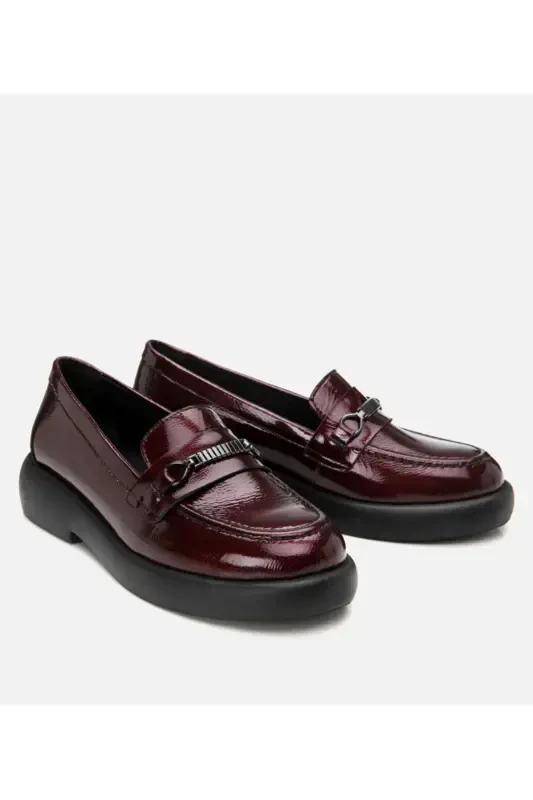 Hakiki Deri Bordo Kadın Tokalı Loafer - 2