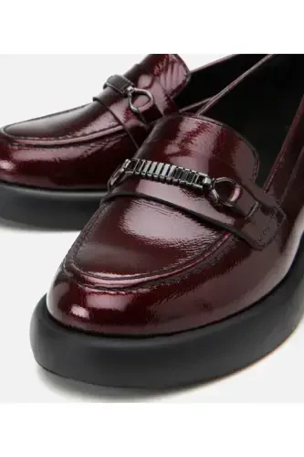 Hakiki Deri Bordo Kadın Tokalı Loafer - 4