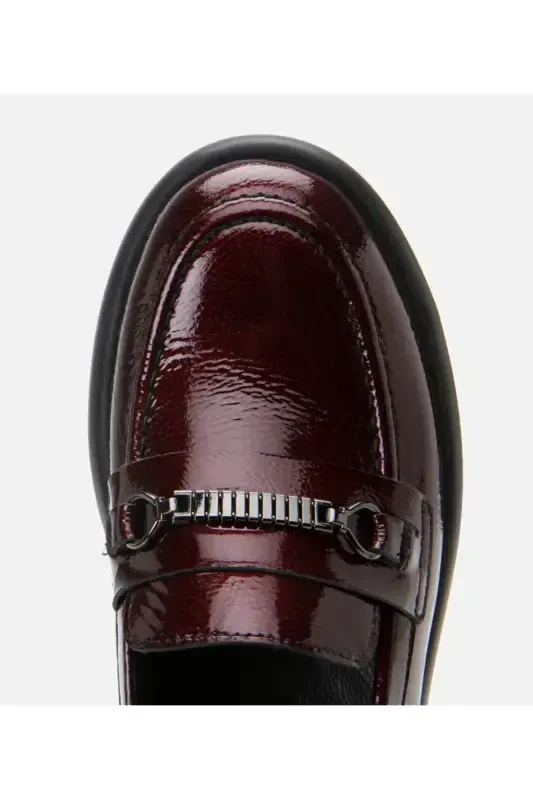 Hakiki Deri Bordo Kadın Tokalı Loafer - 8