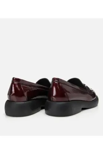Hakiki Deri Bordo Kadın Tokalı Loafer - 7