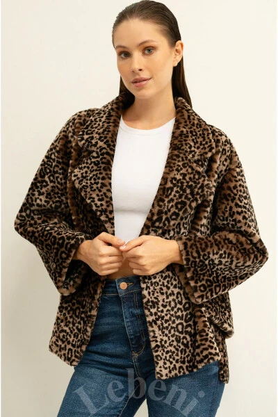 Hakiki Deri Ceket Kadın - Tek Düğmeli Oversize Kürk Peluş Ceket Kadın-Leopar Desenli Hakiki Koyun Derisi Peluş Ceket - Modazone (1)